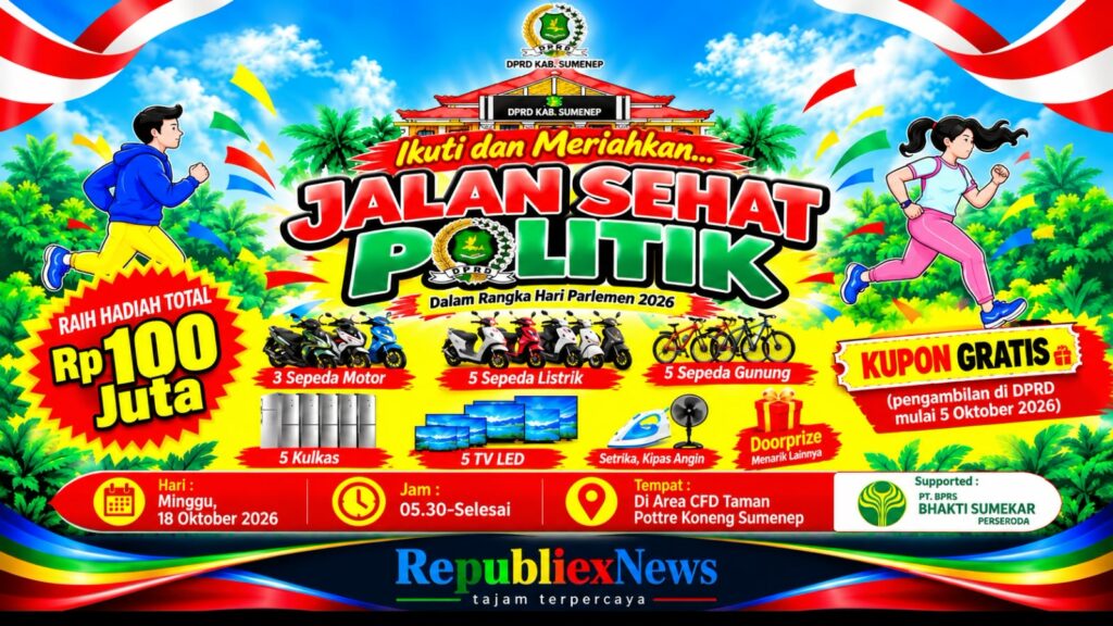 Poster Jalan Sehat Politik DPRD Sumenep dalam rangka Hari Parlemen 2026 dengan hadiah total Rp100 juta.